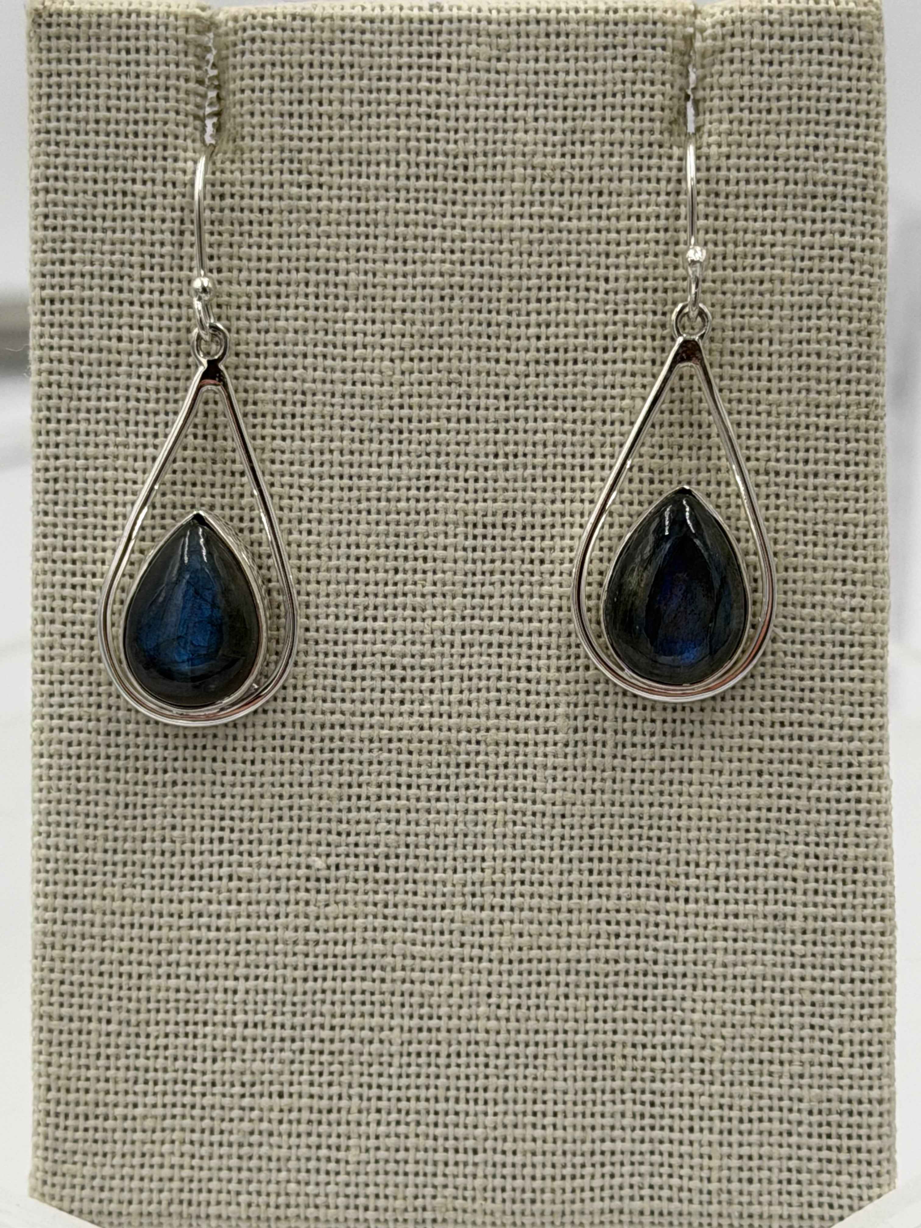 Sterling Silver Open Teardrop Labradorite Dangle Earrings | Earrings | Wiccan Center