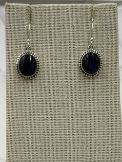 Sterling Silver Flower Bezeled Labradorite Dangle Earrings | Earrings | Wiccan Center