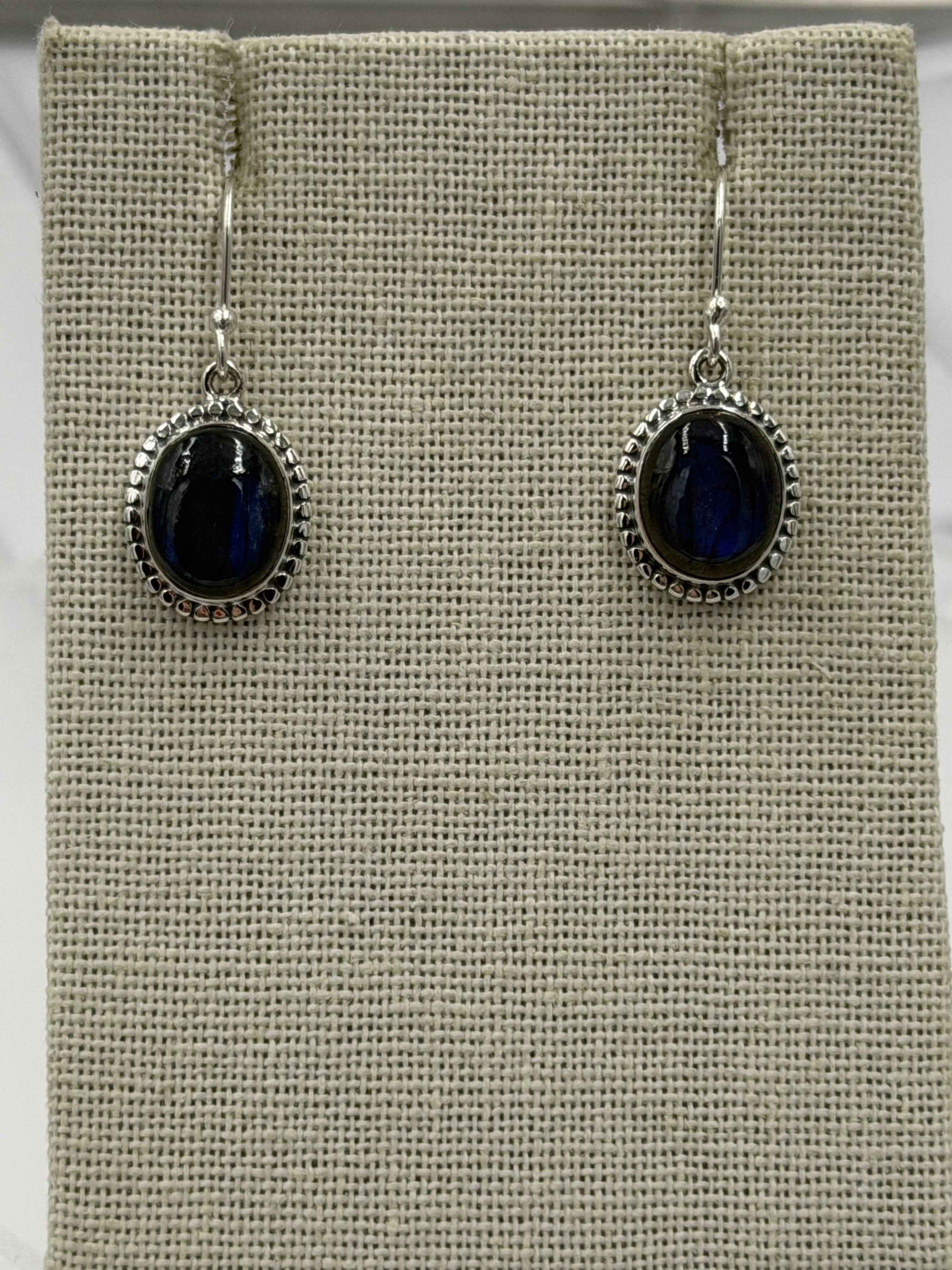 Sterling Silver Flower Bezeled Labradorite Dangle Earrings | Earrings | Wiccan Center