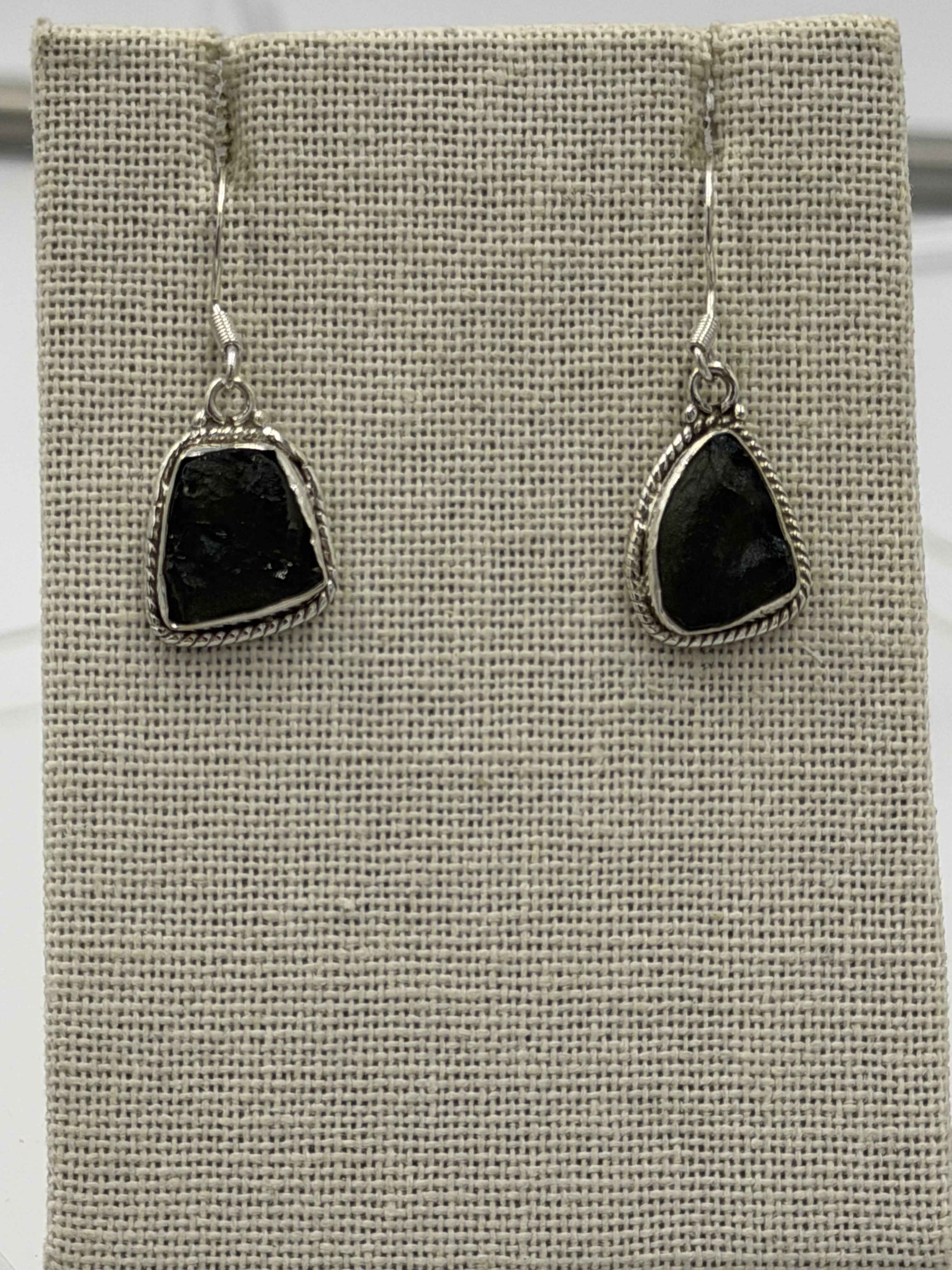 Sterling Silver Rope Bezeled Moldavite Dangle Earrings Size 1 | Earrings | Wiccan Center