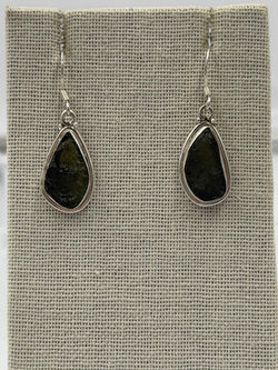 Sterling Silver Bezeled Moldavite Dangle Earrings Size 2 | Earrings | Wiccan Center