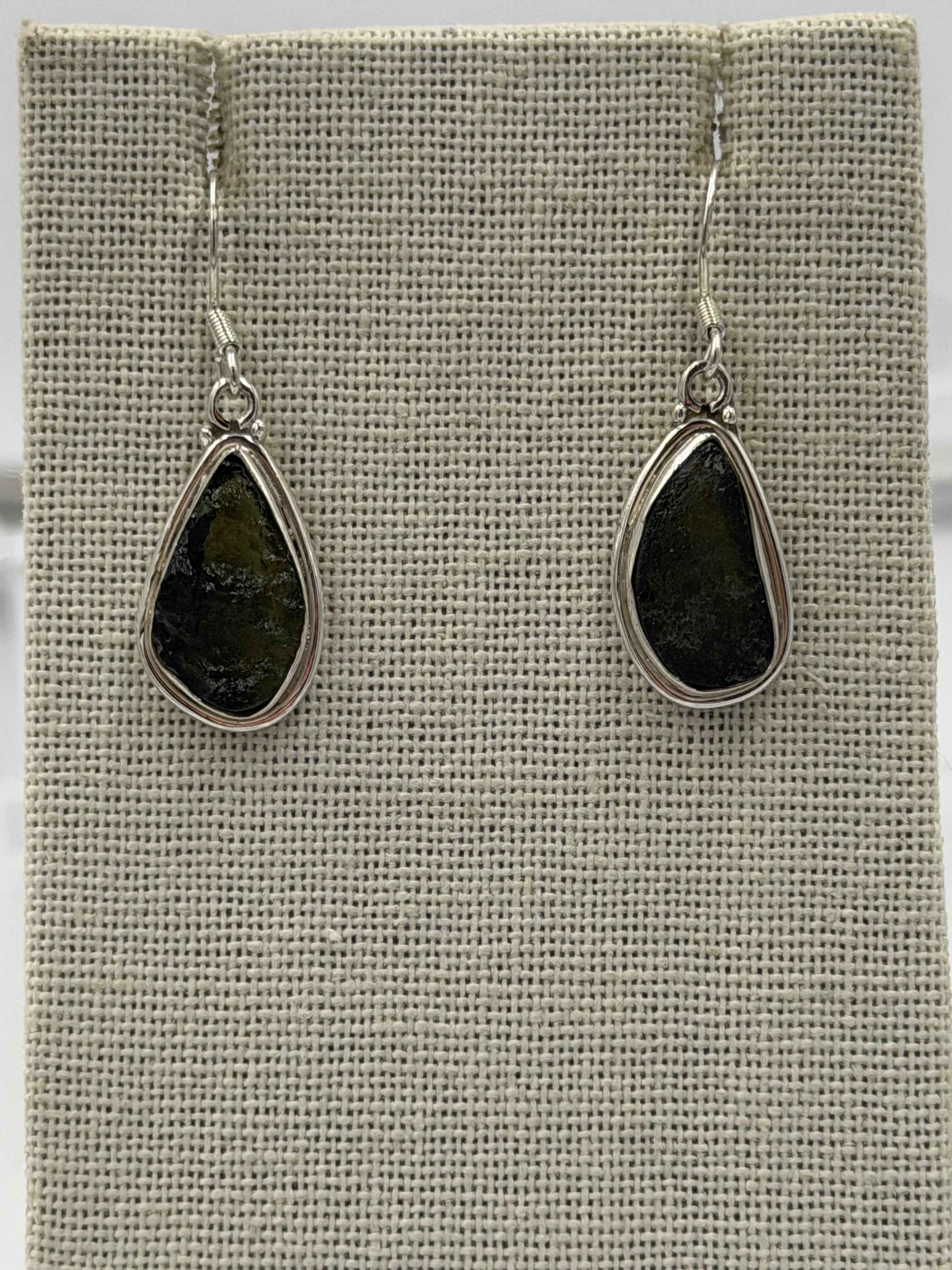 Sterling Silver Bezeled Moldavite Dangle Earrings Size 2 | Earrings | Wiccan Center