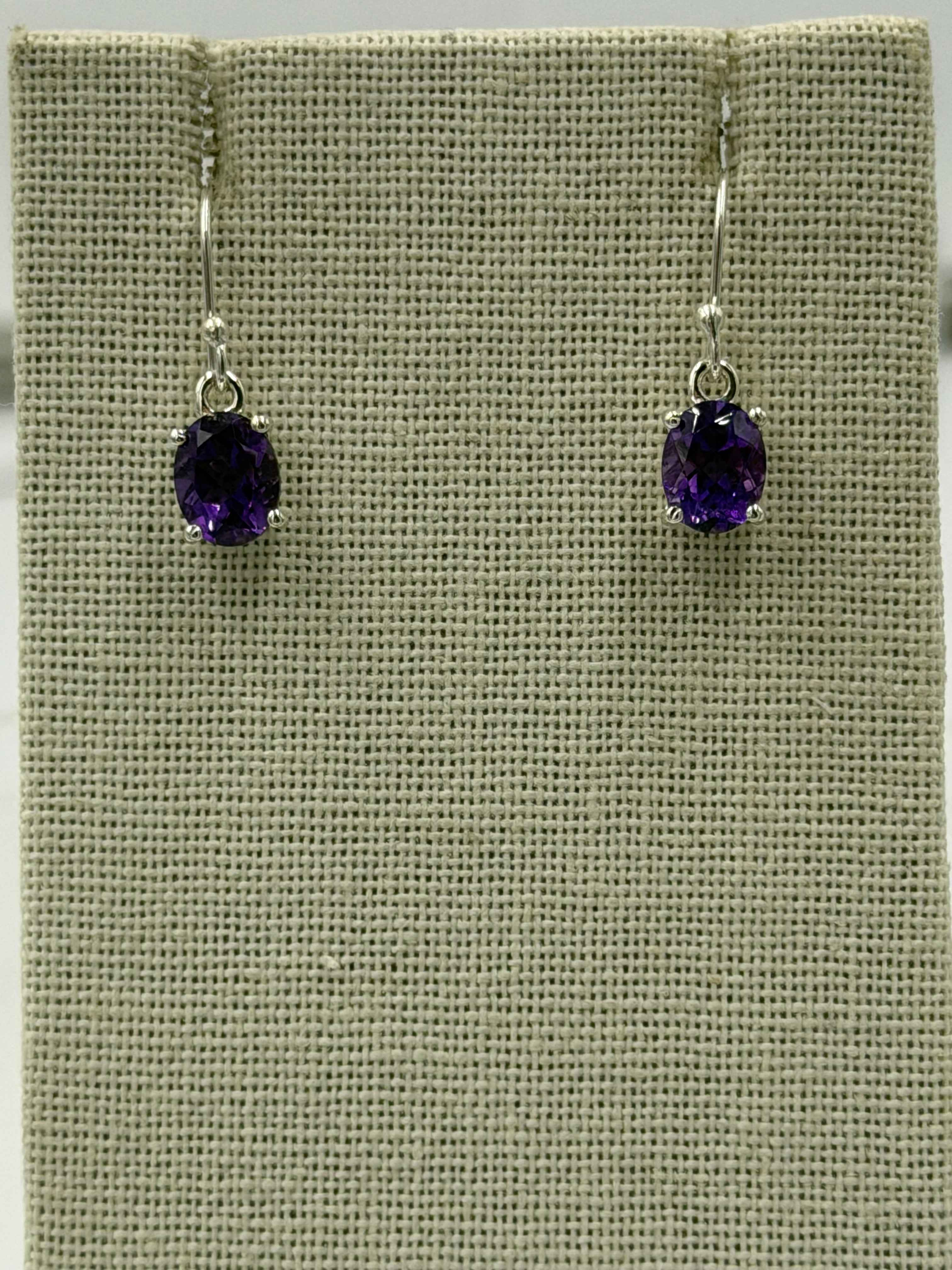Sterling Silver Oval Amethyst Dangle Earrings | Earrings | Wiccan Center