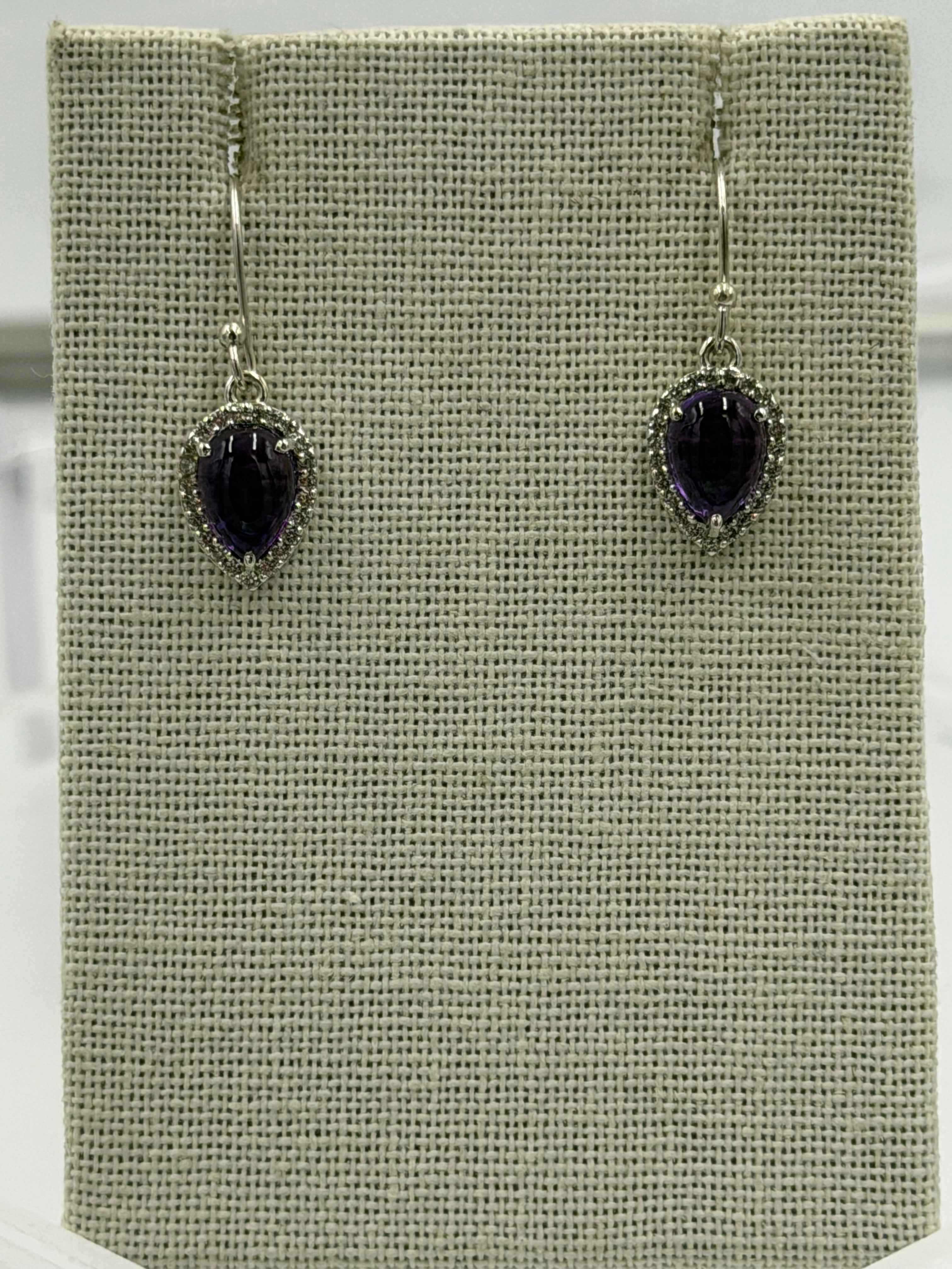 Sterling Silver Sparkled Inverted Teardrop Amethyst Dangle Earrings | Earrings | Wiccan Center