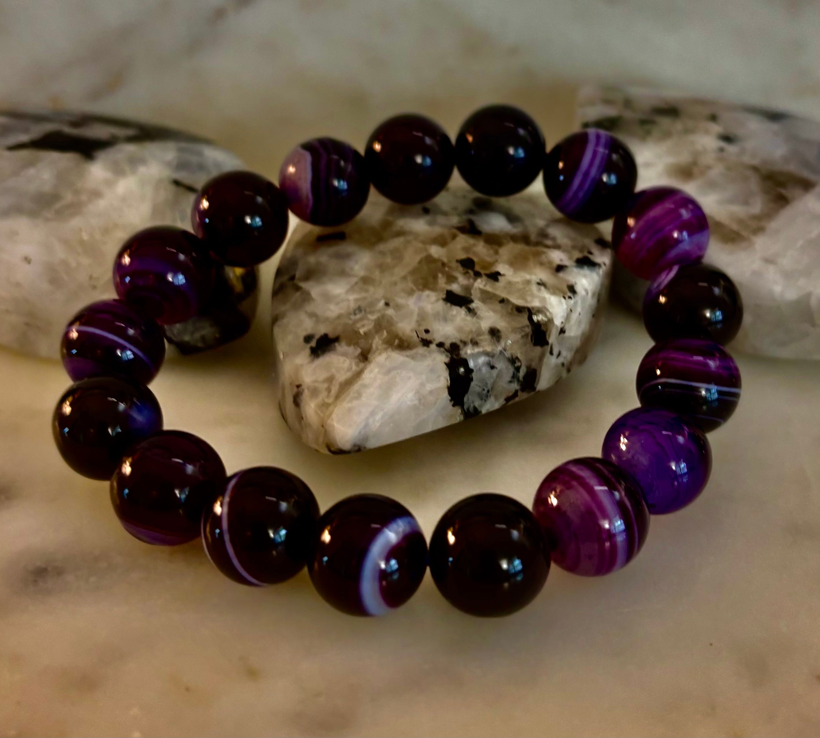 Royal Aura Purple Agate Bracelet – 12mm Reiki-Infused Statement Bracelet (Medium Wrist Fit)