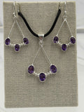 Sterling Silver Open Triple Amethyst Dangle Earrings & Pendant Set | Earrings Necklace | Wiccan Center
