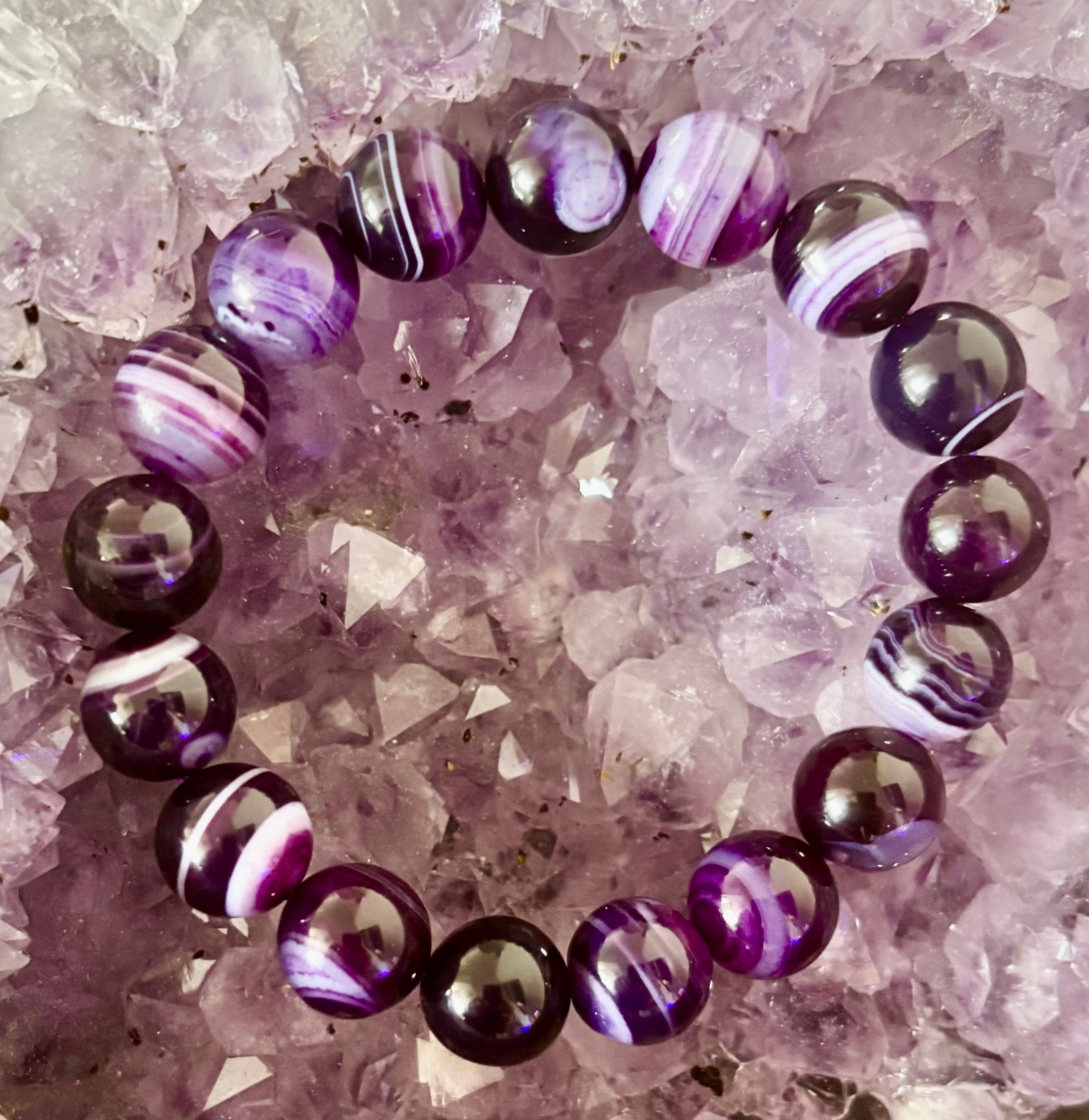 Royal Aura Purple Agate Bracelet – 12mm Reiki-Infused Statement Bracelet (Medium Wrist Fit)