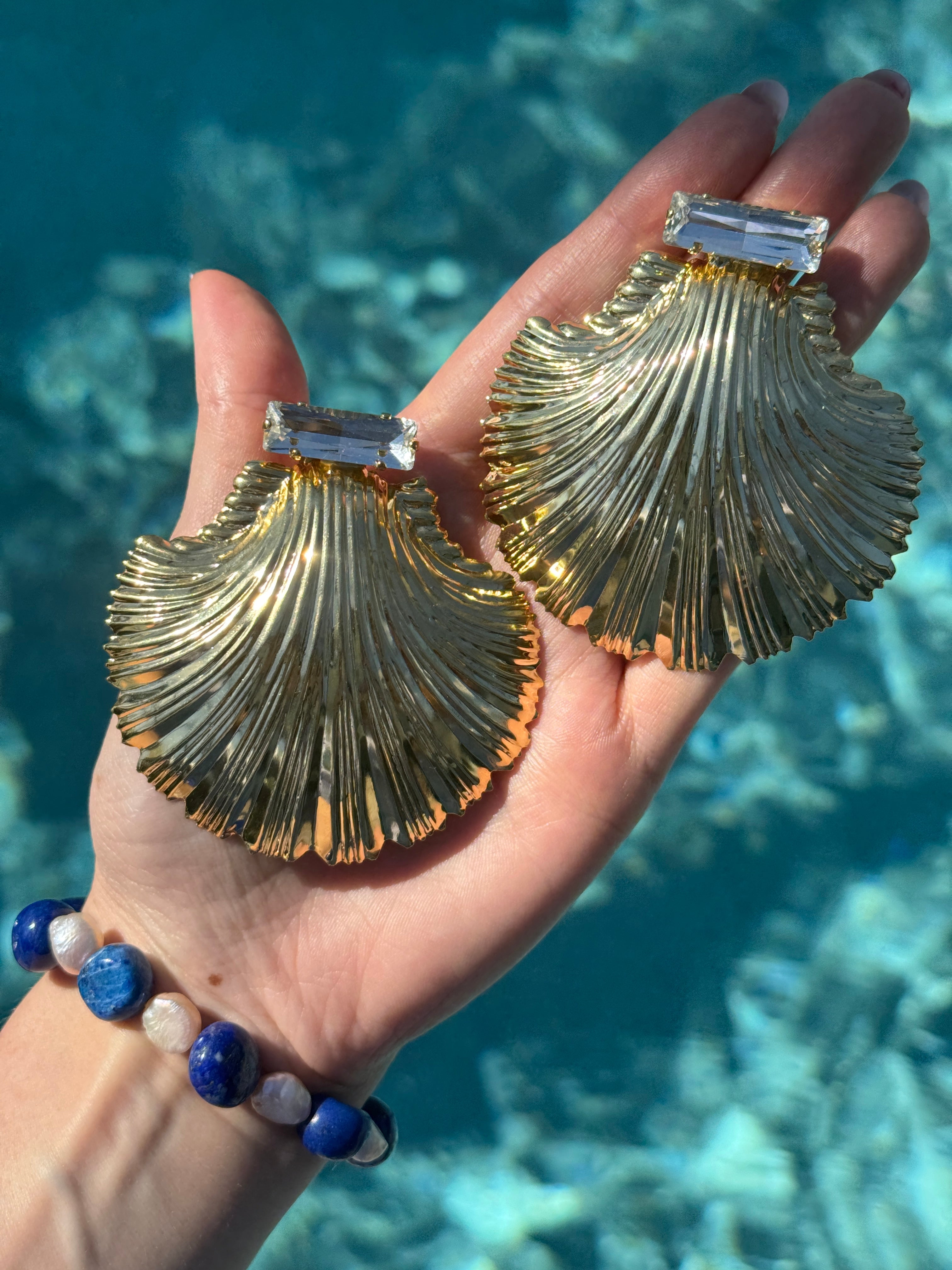 Ariel Shell Earrings Aqua or Clear Crystal