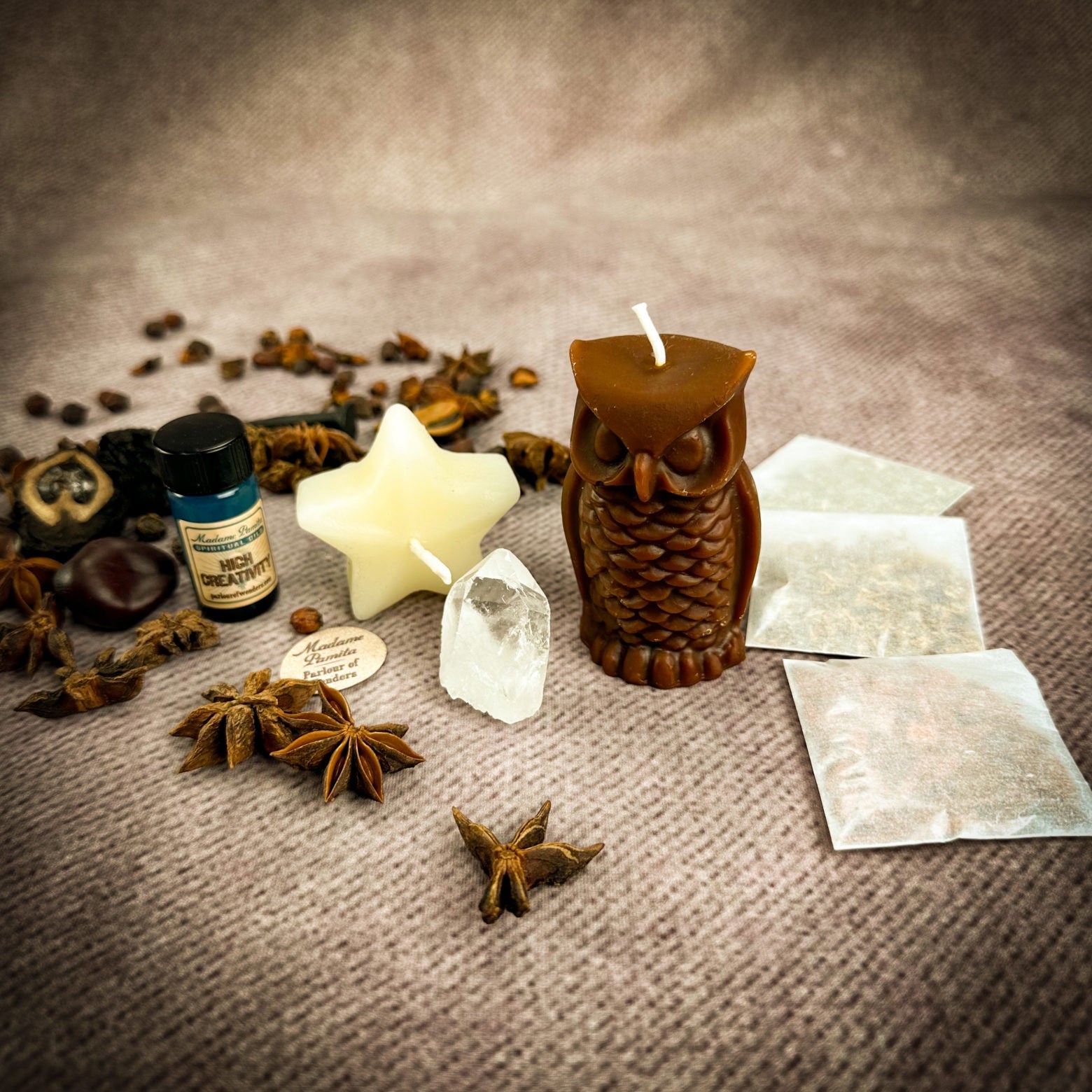 Wise Owl Wishing Star Candle Spell Kit - Wisdom & Success | Candle Spell Kit | Wiccan Center