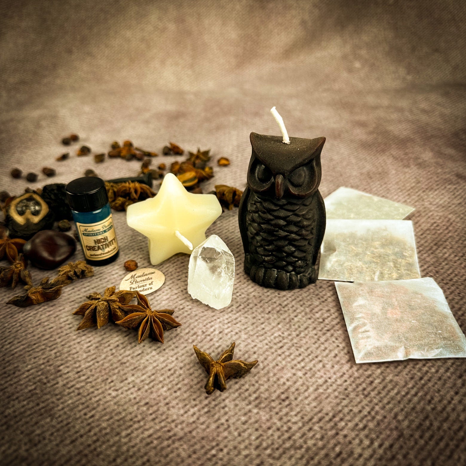 Wise Owl Wishing Star Candle Spell Kit - Wisdom & Success | Candle Spell Kit | Wiccan Center