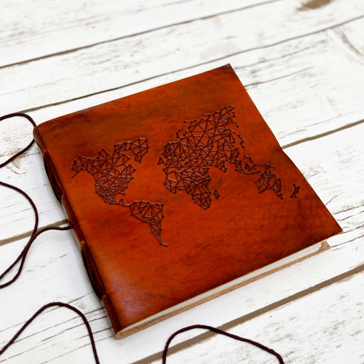 World Map 7x7 Artist Handmade Leather Journal | Journal | Wiccan Center