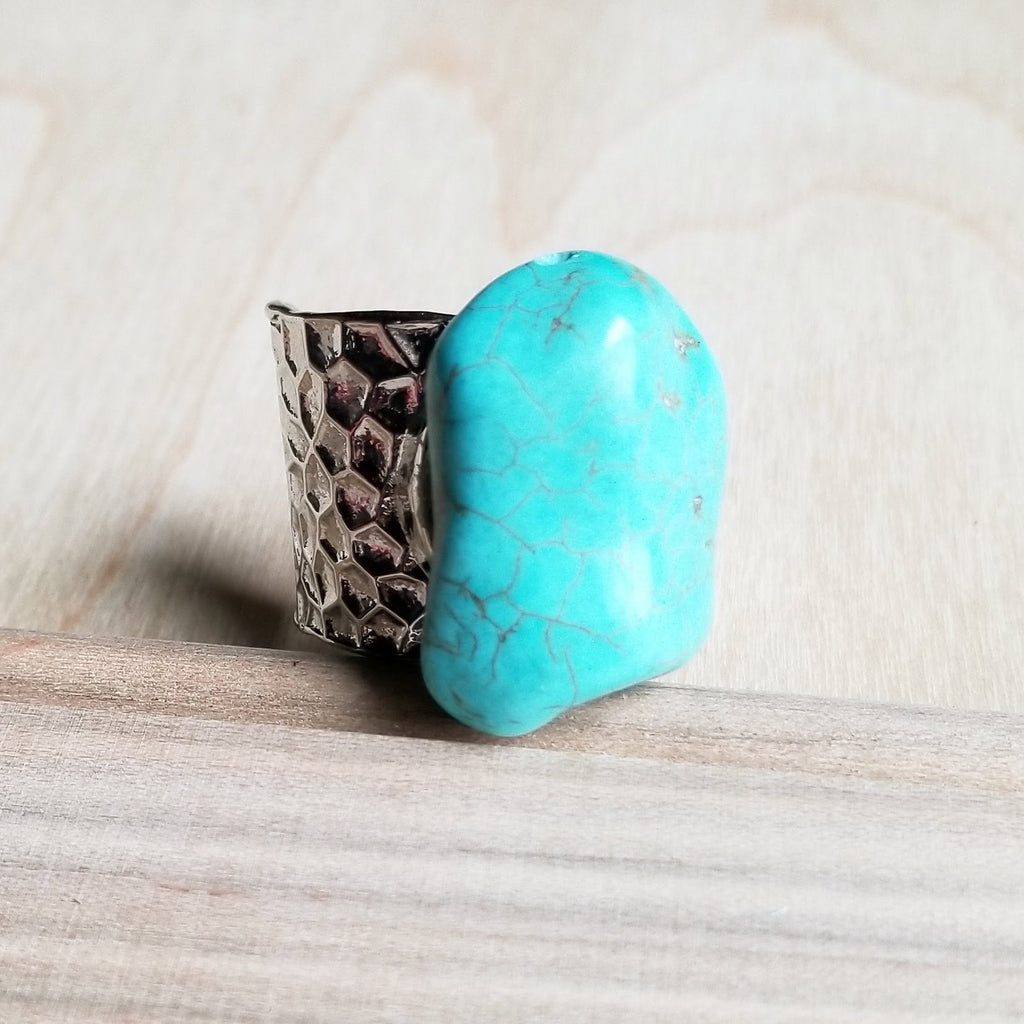 **Turquoise Chunk on Cuff Ring 012o | Ring | Wiccan Center