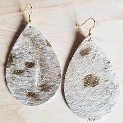 **Leather Teardrop Earrings-Cream and Gold Hair On Hide 221i | Earrings | Wiccan Center