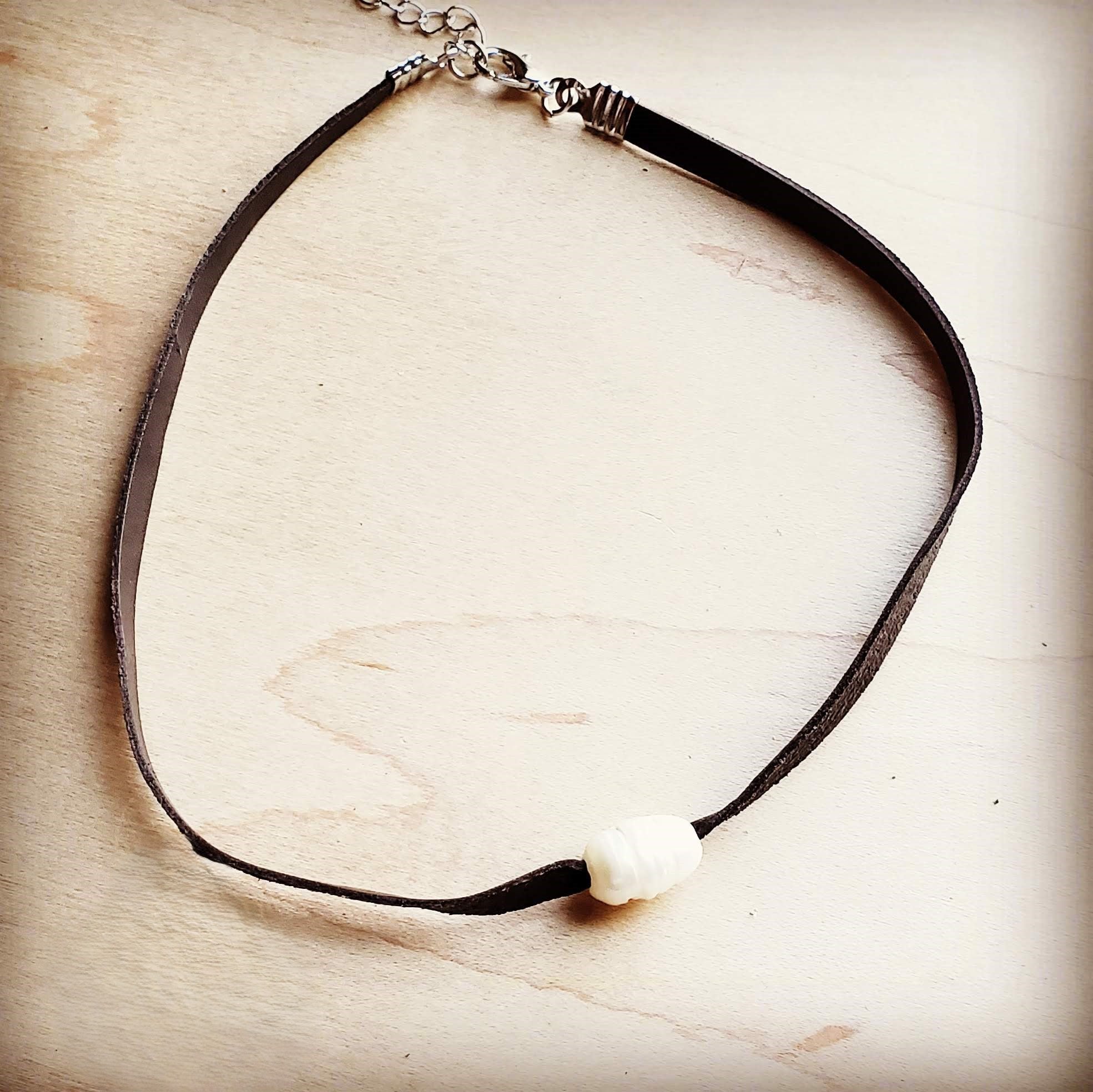 Floating Pearl on Brown Leather Choker Necklace 229R | Necklace | Wiccan Center
