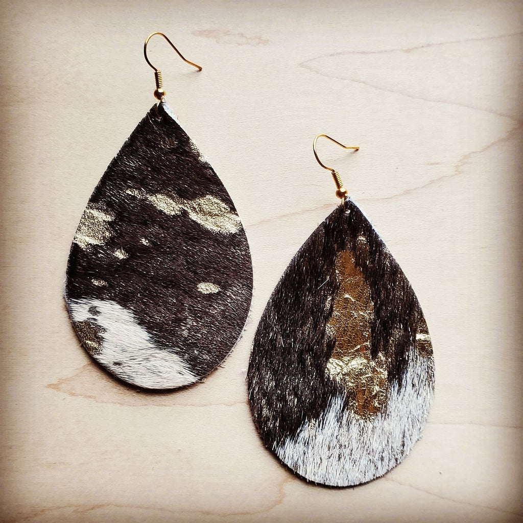 **Leather Teardrop Earrings in Mixed Metallic Hair on Hide 201p | Earrings | Wiccan Center