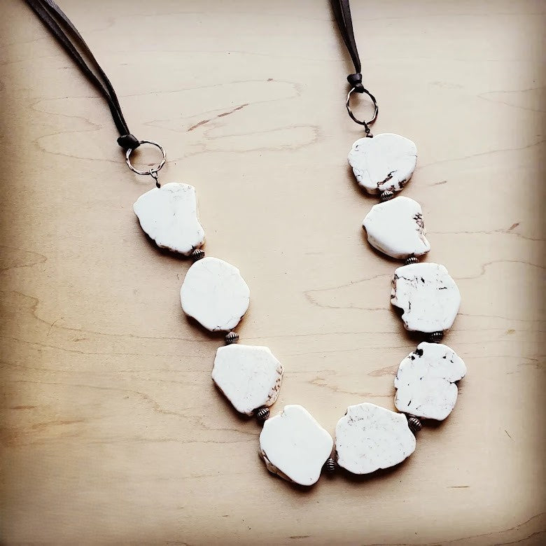 White Turquoise Slab Necklace with Leather Closure 228O | Necklace | Wiccan Center