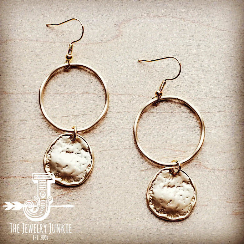 Matte Gold Hoop Earrings with Coin Dangle 203v | Earrings | Wiccan Center