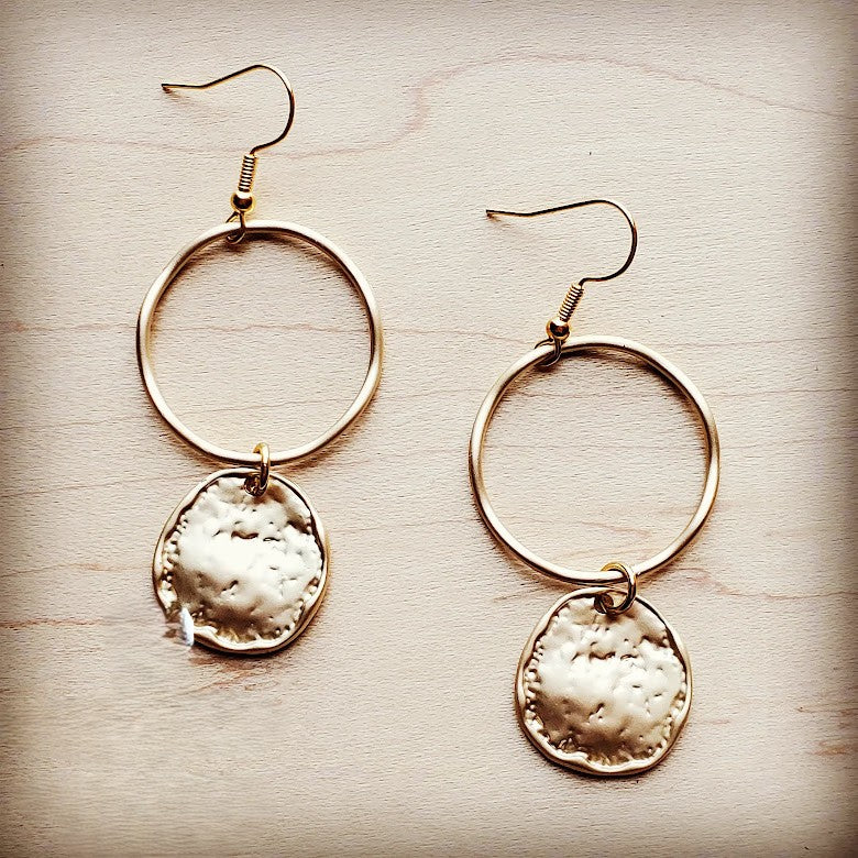 Matte Gold Hoop Earrings with Coin Dangle 203v | Earrings | Wiccan Center