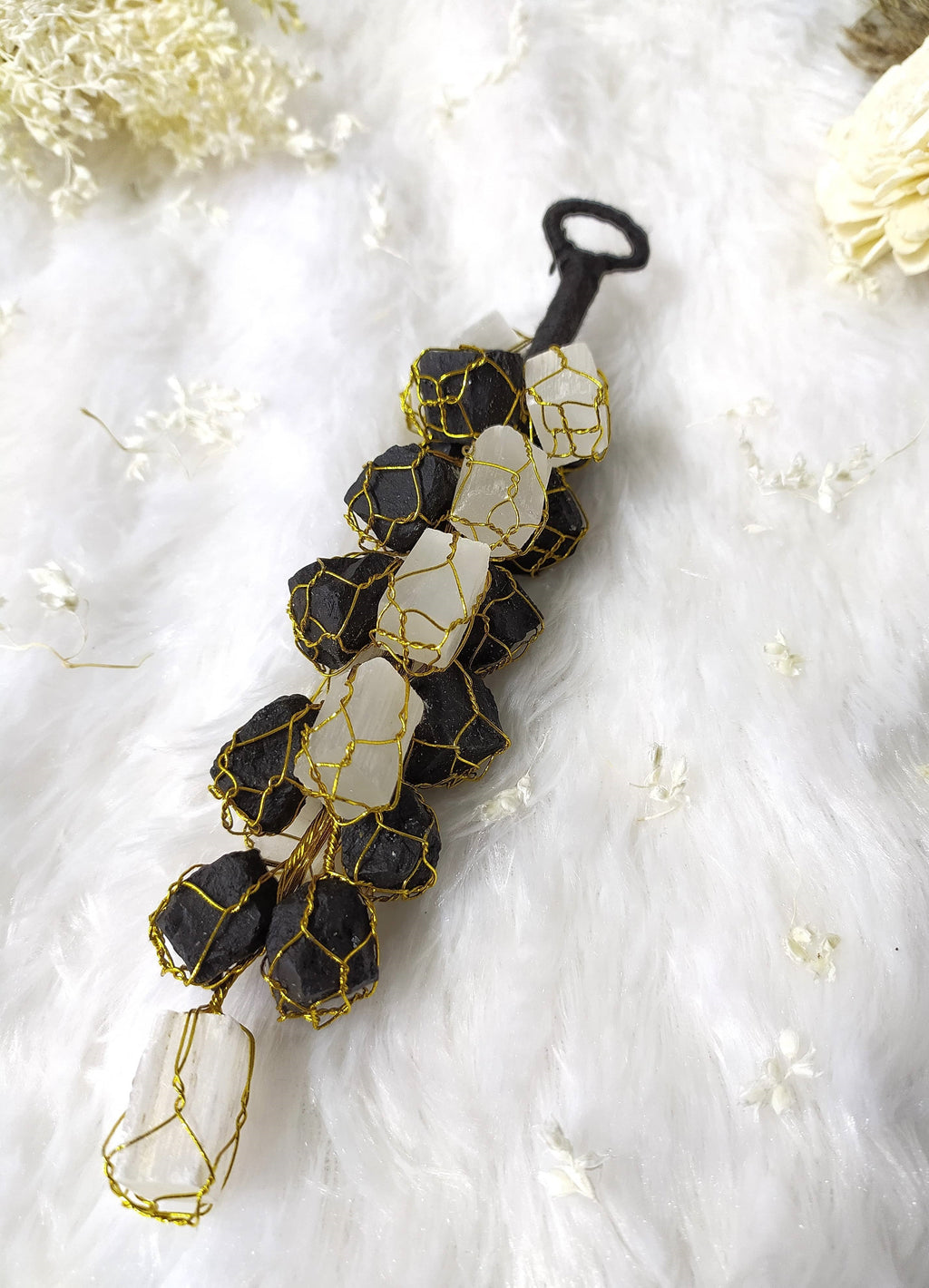 Selenite with Black Tourmaline Hanger, Raw Stones Hanger | hanger | Wiccan Center