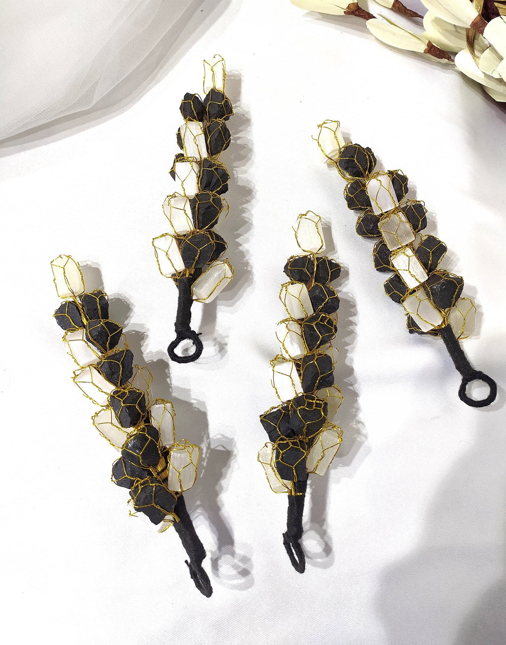 Selenite with Black Tourmaline Hanger, Raw Stones Hanger | hanger | Wiccan Center