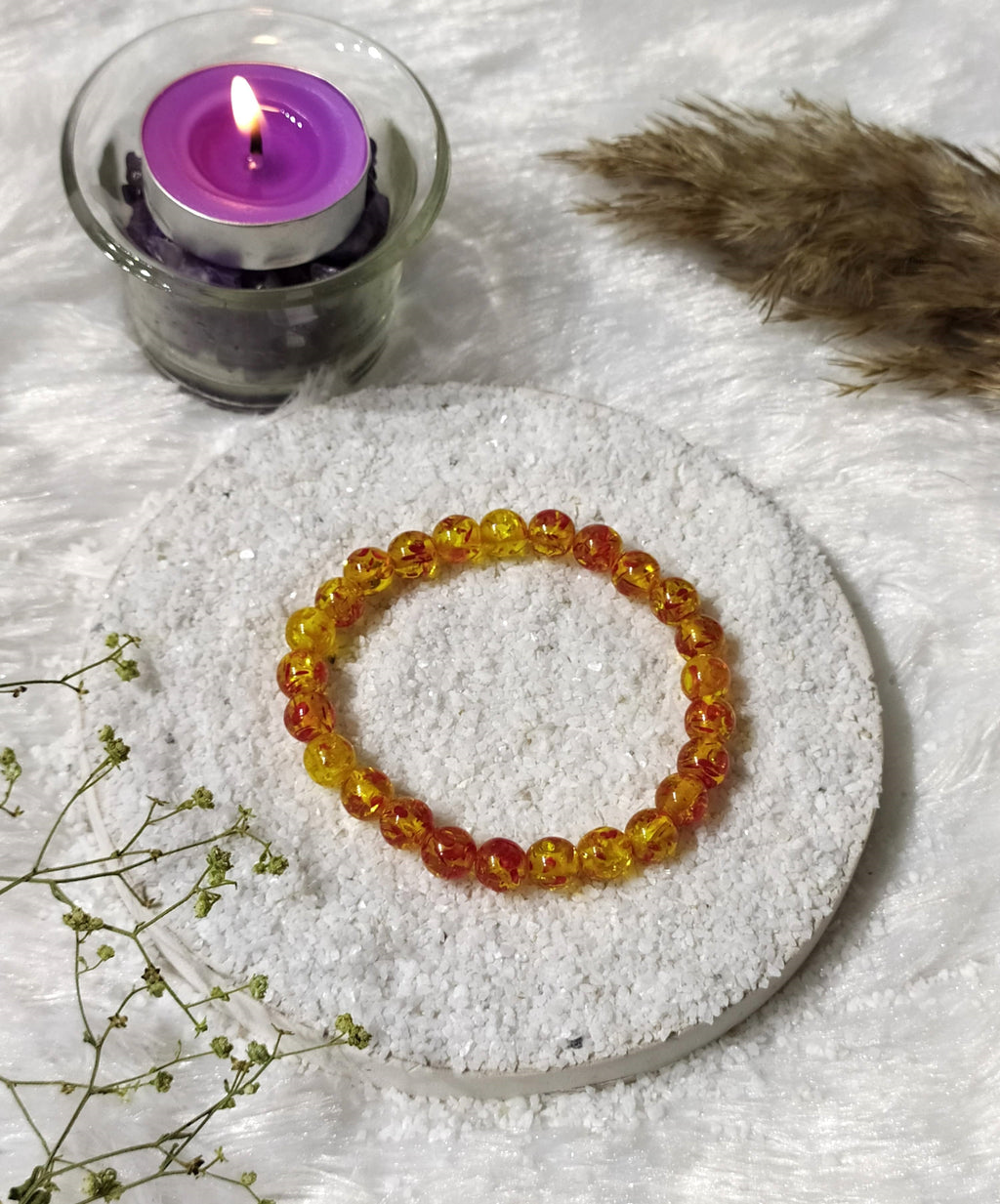 Amber Dyed Round Beads Bracelet, Gemstone Bracelet