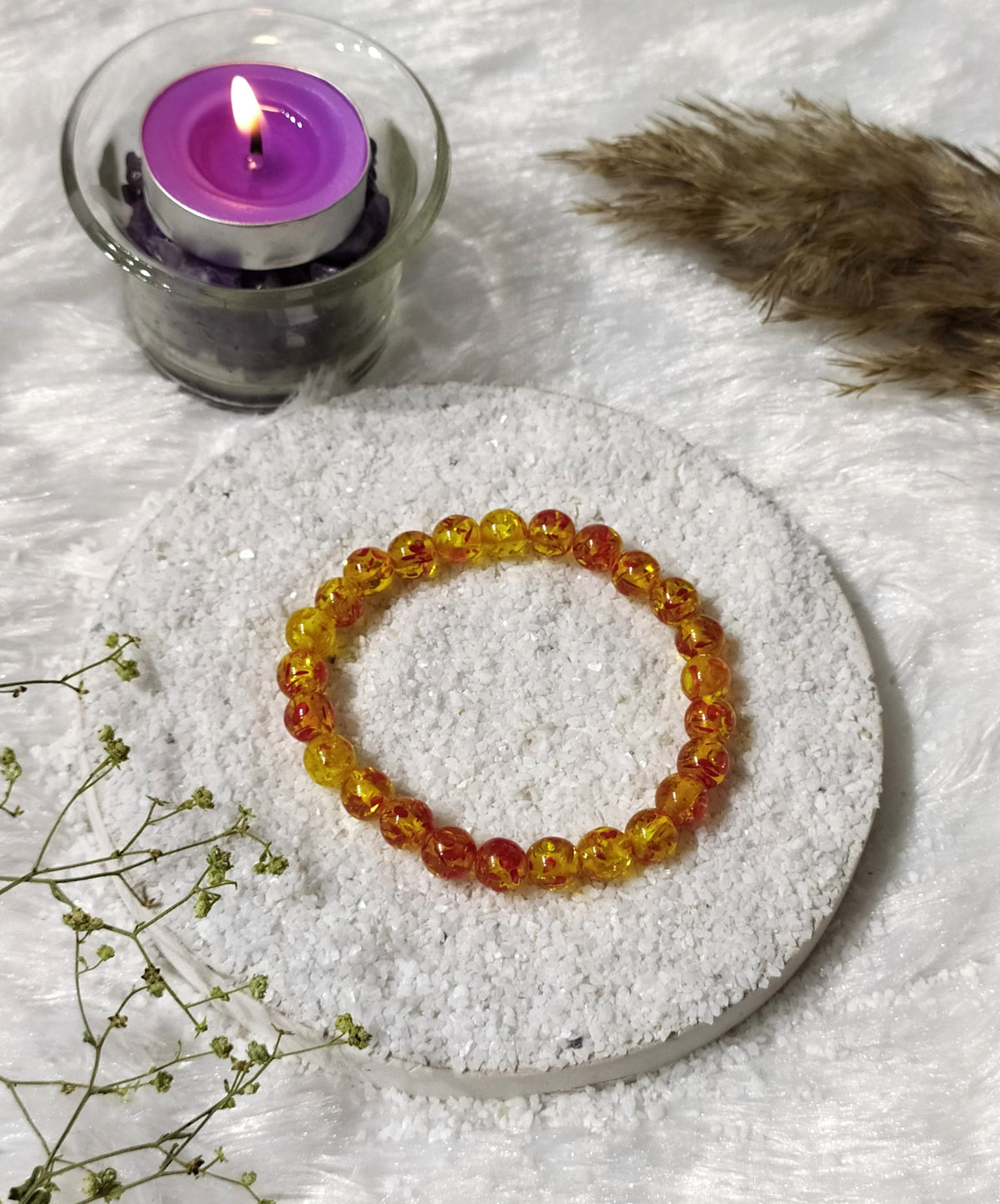 Amber Dyed Round Beads Bracelet, Gemstone Bracelet