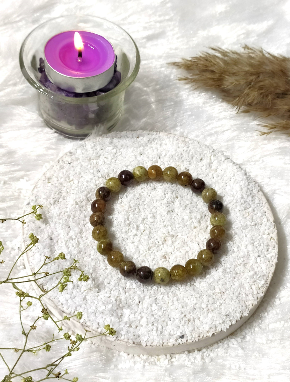 Green Tourmaline Round Beads Bracelet, Gemstone Bracelet