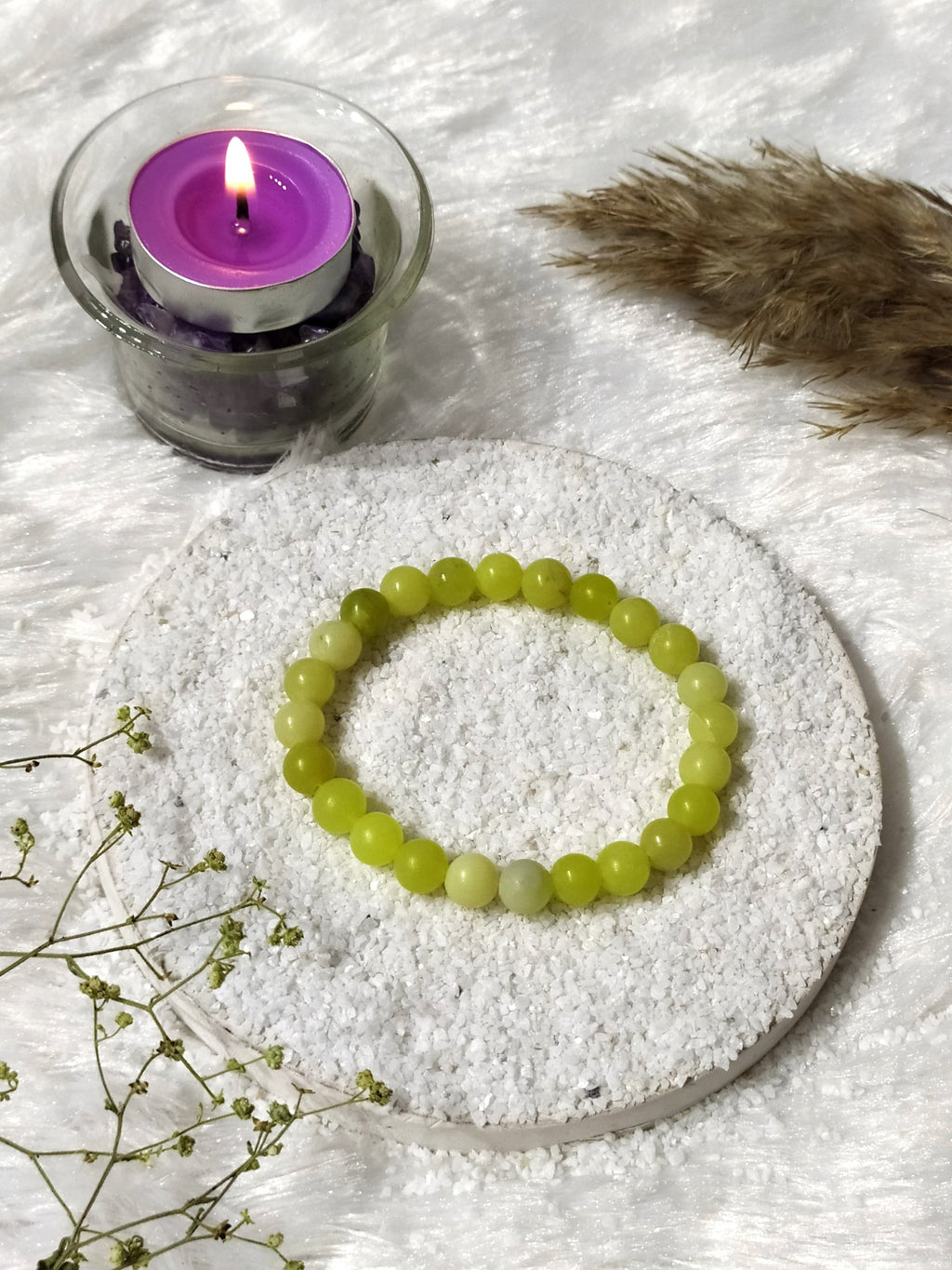Lemon Quartz Round Beads Bracelet (Enhances Focus & Clarity ).
