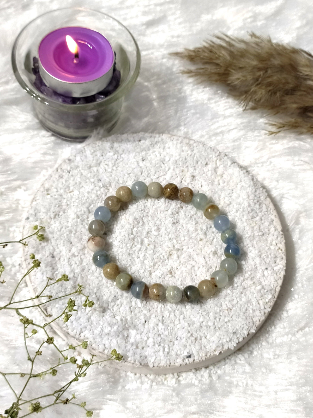 Blue Calcite Round Beads Bracelet, Gemstone Bracelet