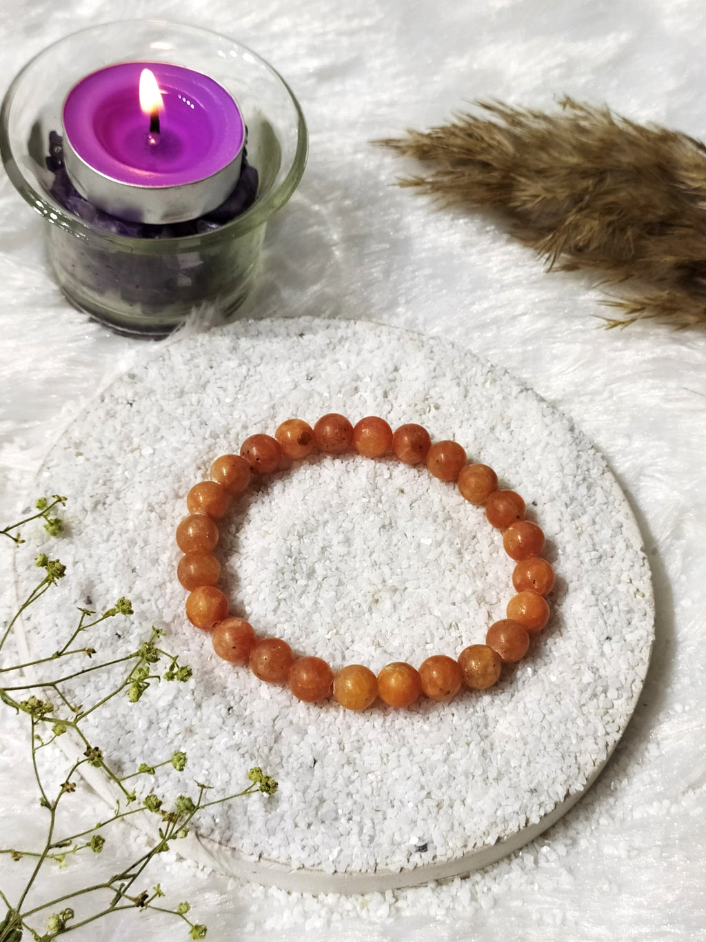 Orange Calcite Round Beads Bracelet (Manifestation & Abundance).