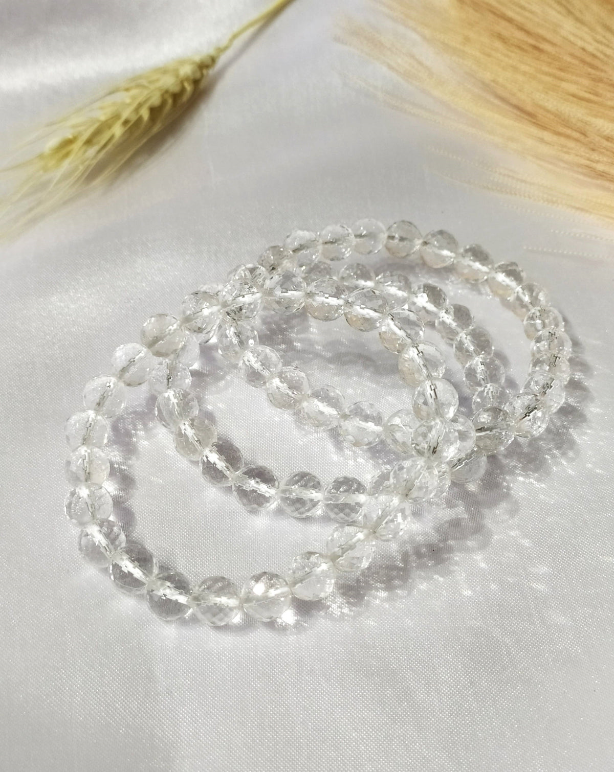 Faceted Clear Quartz Beads Bracelet, Crystal Bracelet.