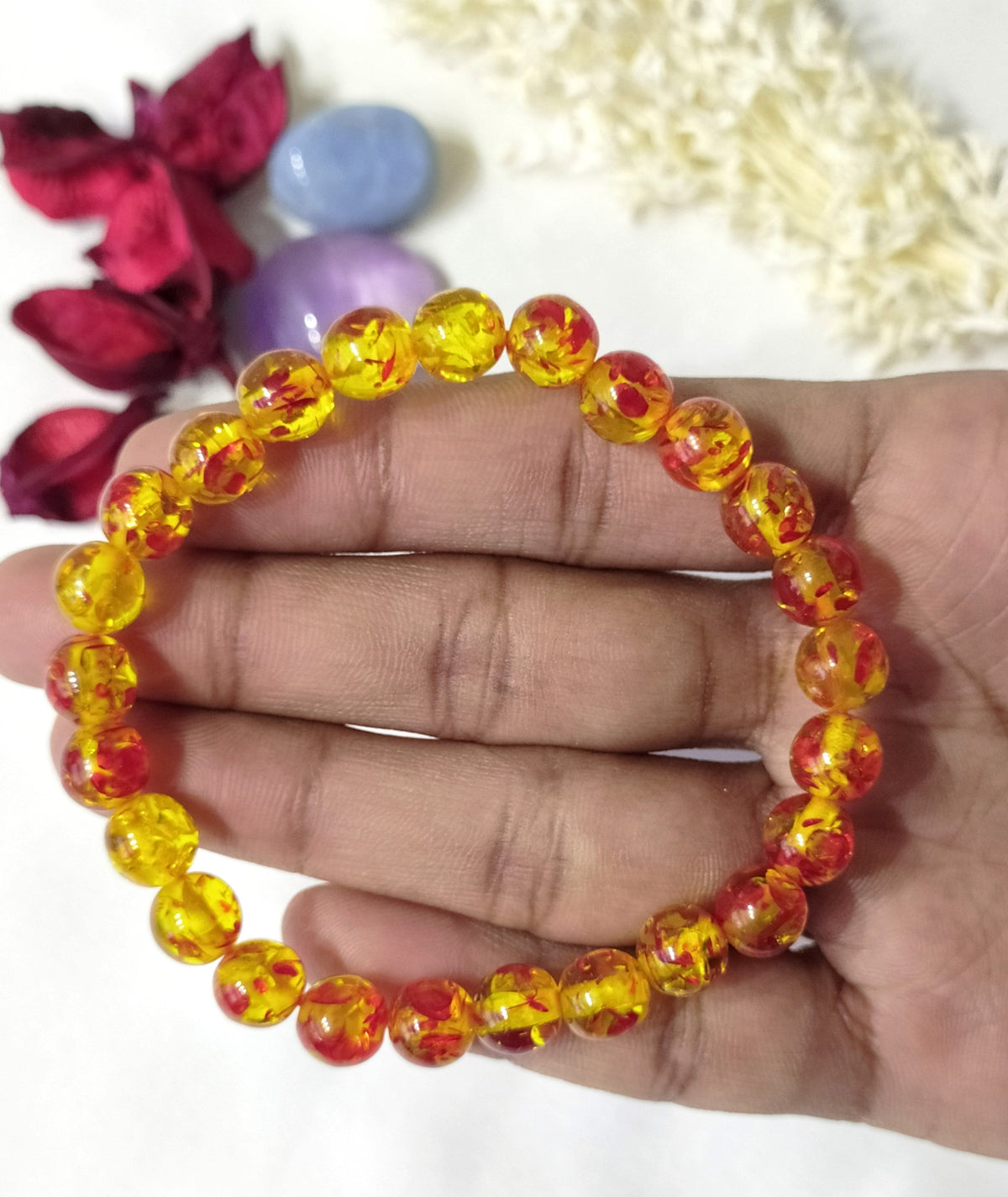 Amber Dyed Round Beads Bracelet, Gemstone Bracelet
