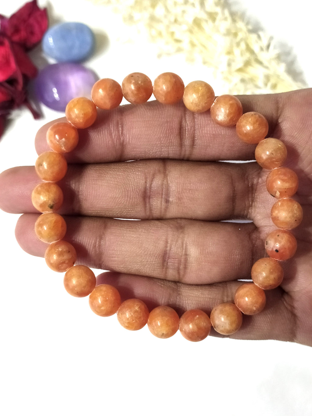 Orange Calcite Round Beads Bracelet (Manifestation & Abundance).