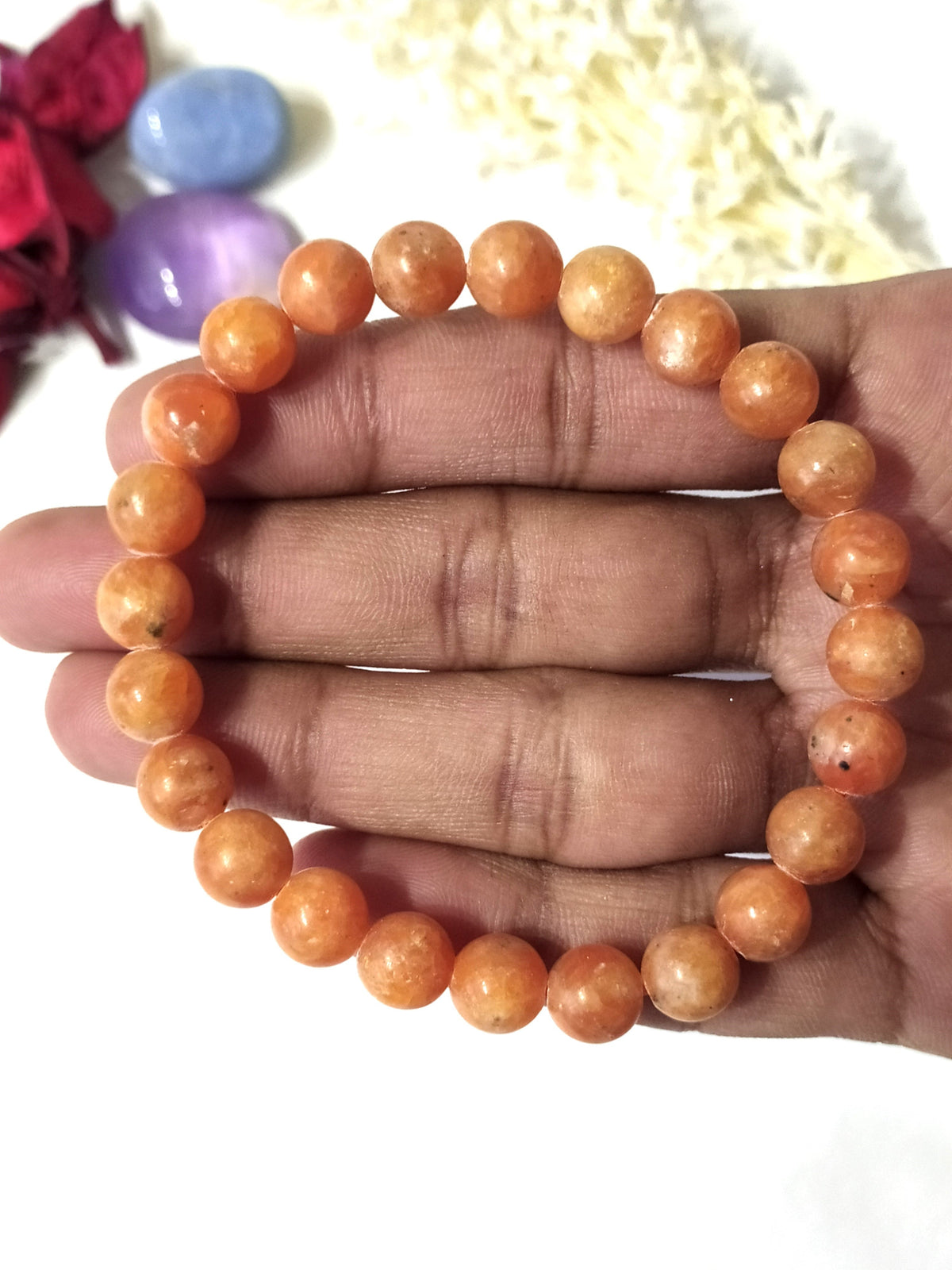 Orange Calcite Round Beads Bracelet (Manifestation & Abundance).