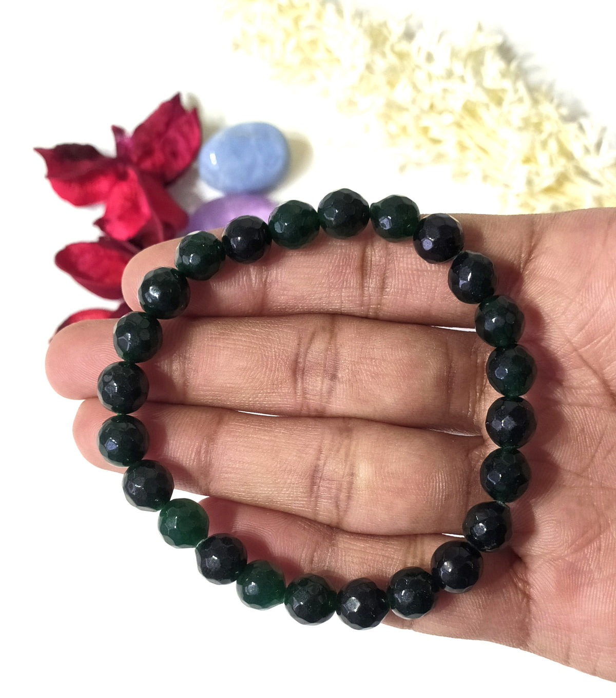 Green Jade Faceted Beads Bracelet, Crystal Bracelet
