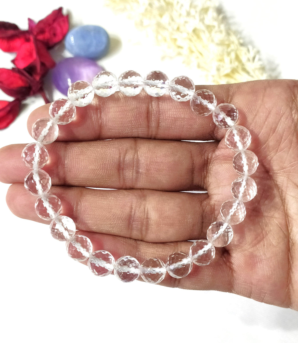 Faceted Clear Quartz Beads Bracelet, Crystal Bracelet.