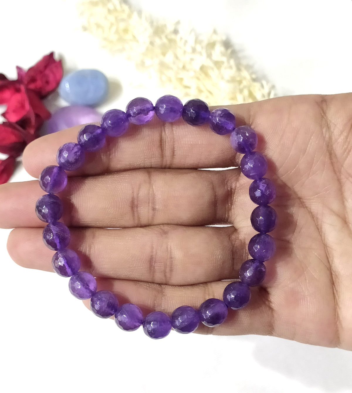 Faceted Amethyst Beads Bracelet, Crystal Bracelet.