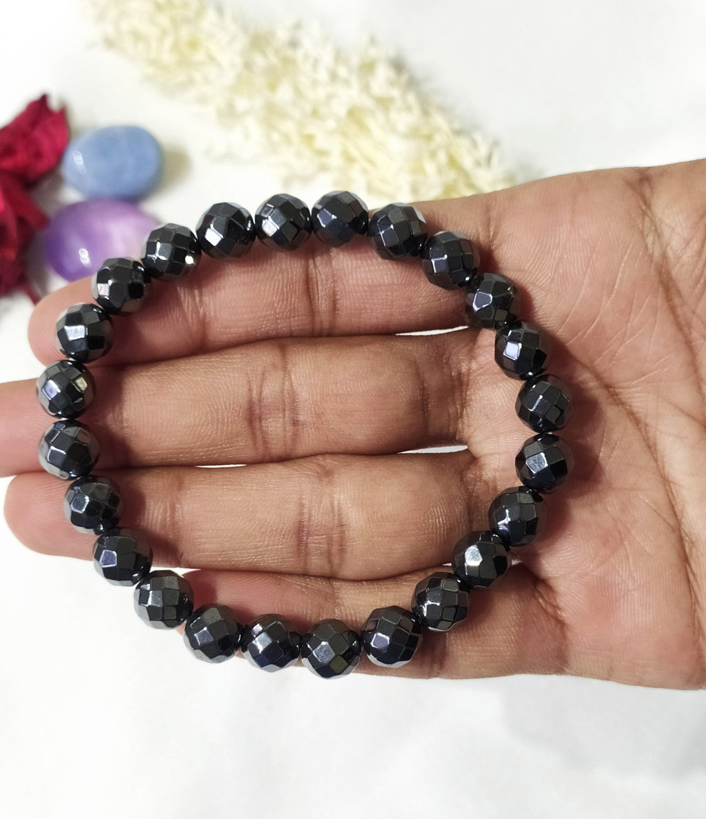 Hematite Faceted Beads Bracelet, Healing Crystal Bracelet