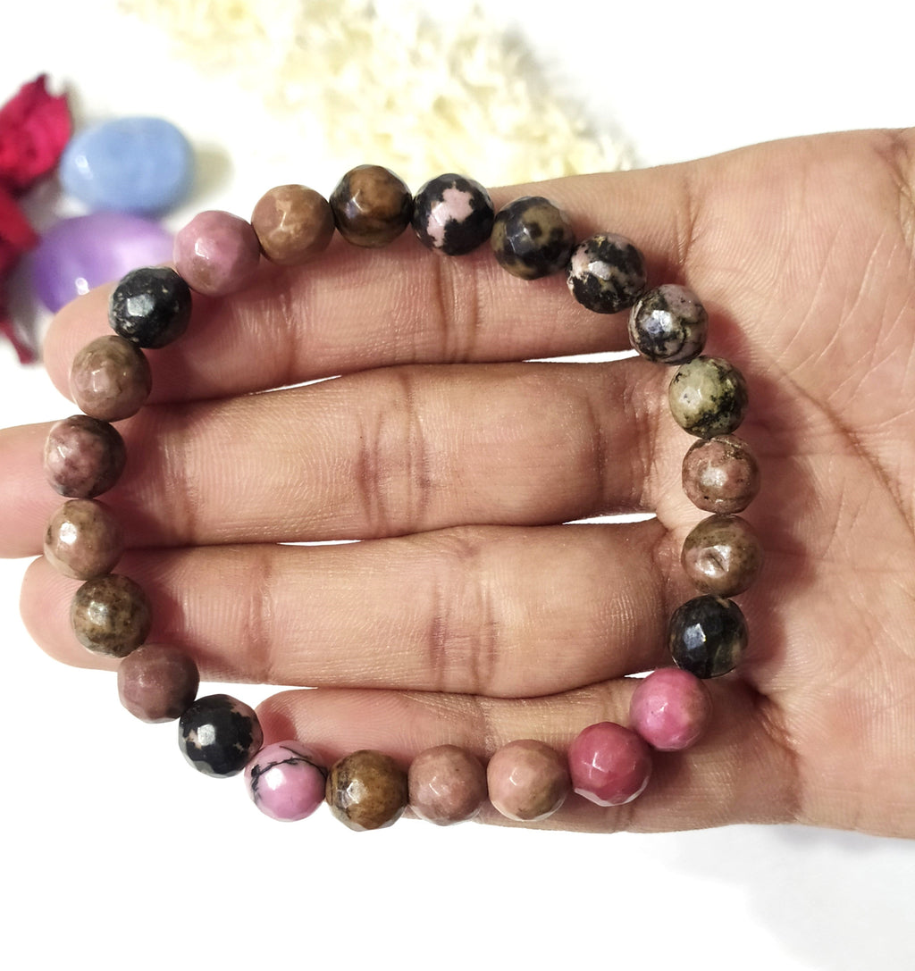 Faceted Rhodonite Beads Bracelet, Crystal Bracelet.