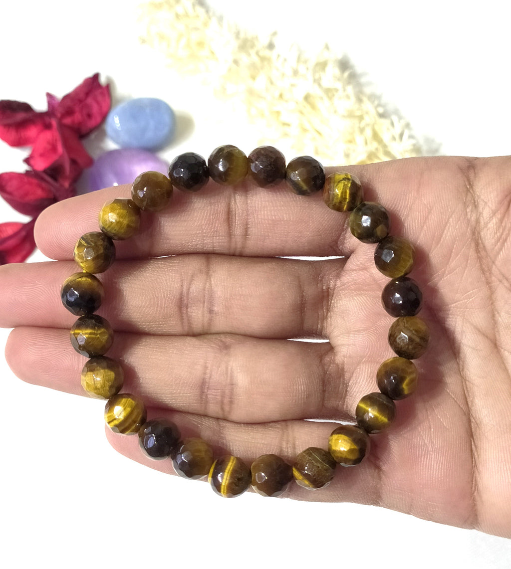 Tiger eye Faceted Beads Bracelet, Crystal Bracelet.