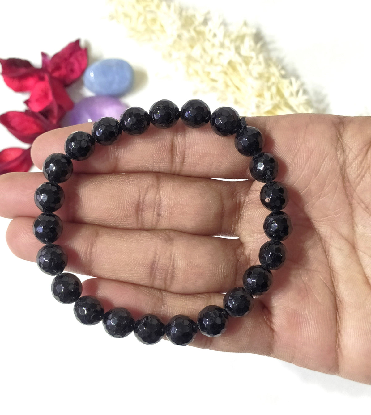 Faceted Black Tourmaline Beads Bracelet, Crystal Bracelet.