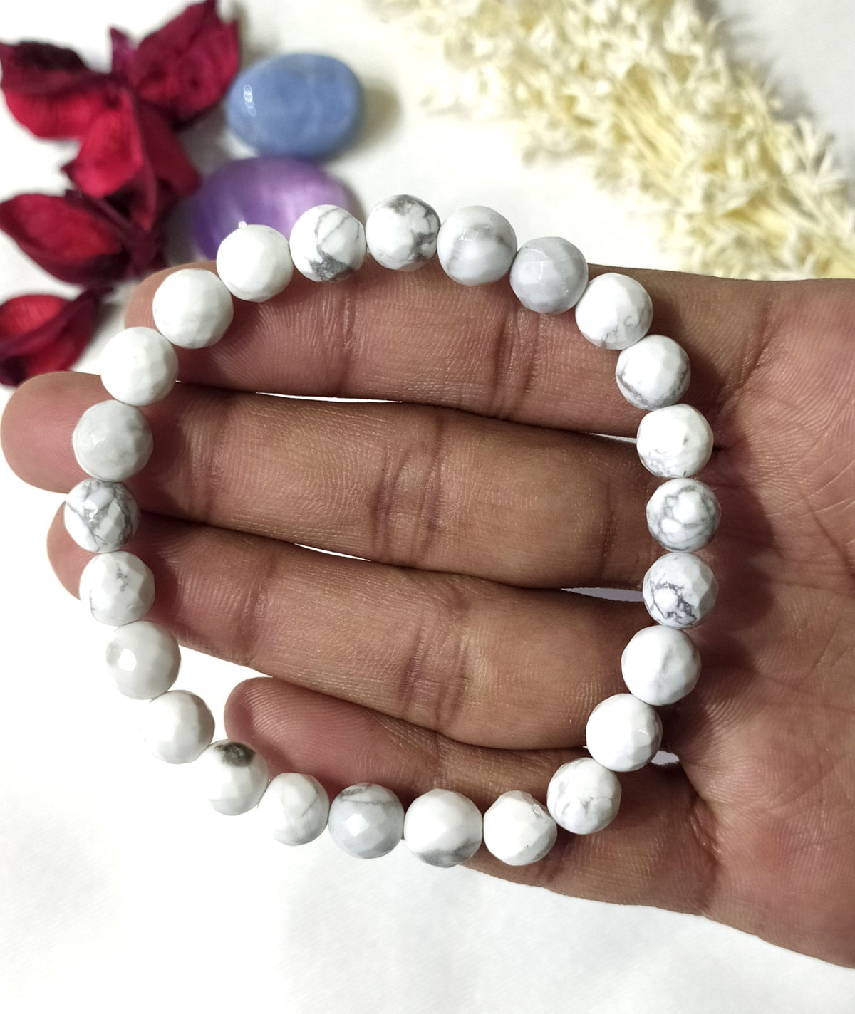 Howlite Faceted Beads Bracelet, Healing Crystal Bracelet