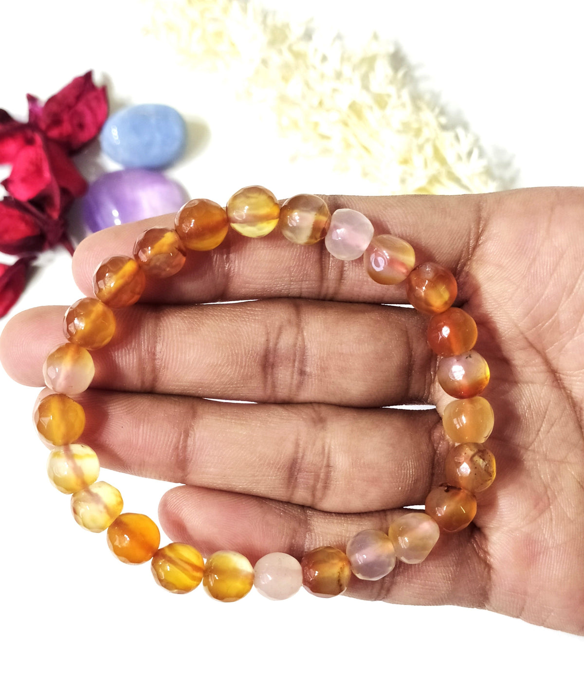 Carnelian Faceted Beads Bracelet, Crystal Bracelet