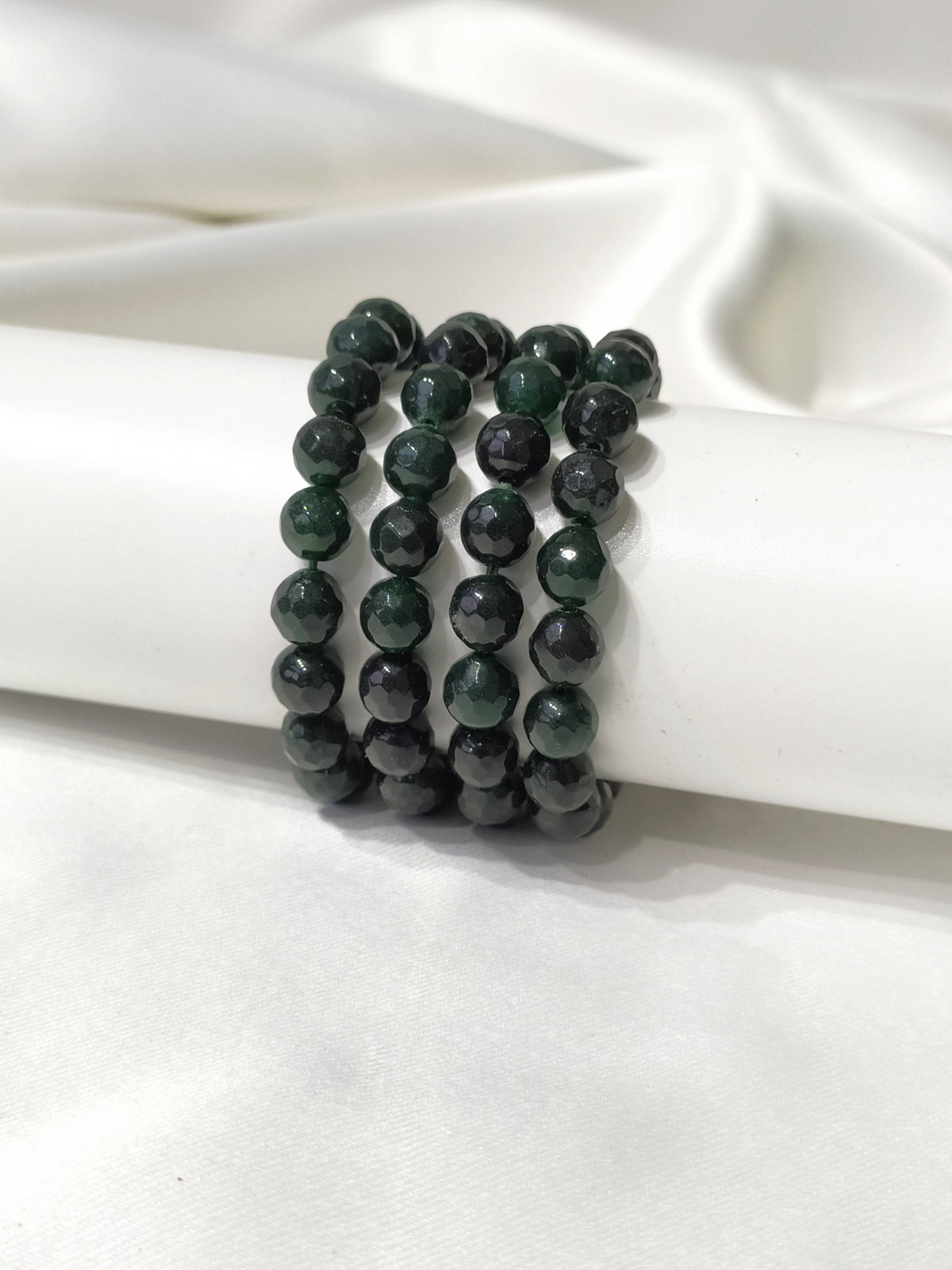 Green Jade Faceted Beads Bracelet, Crystal Bracelet
