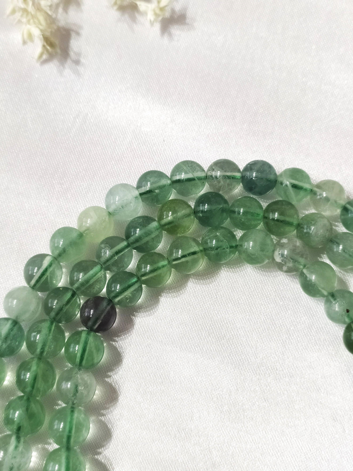 Green Fluorite Gemstone Mala, 108 Prayer Bead Mala.