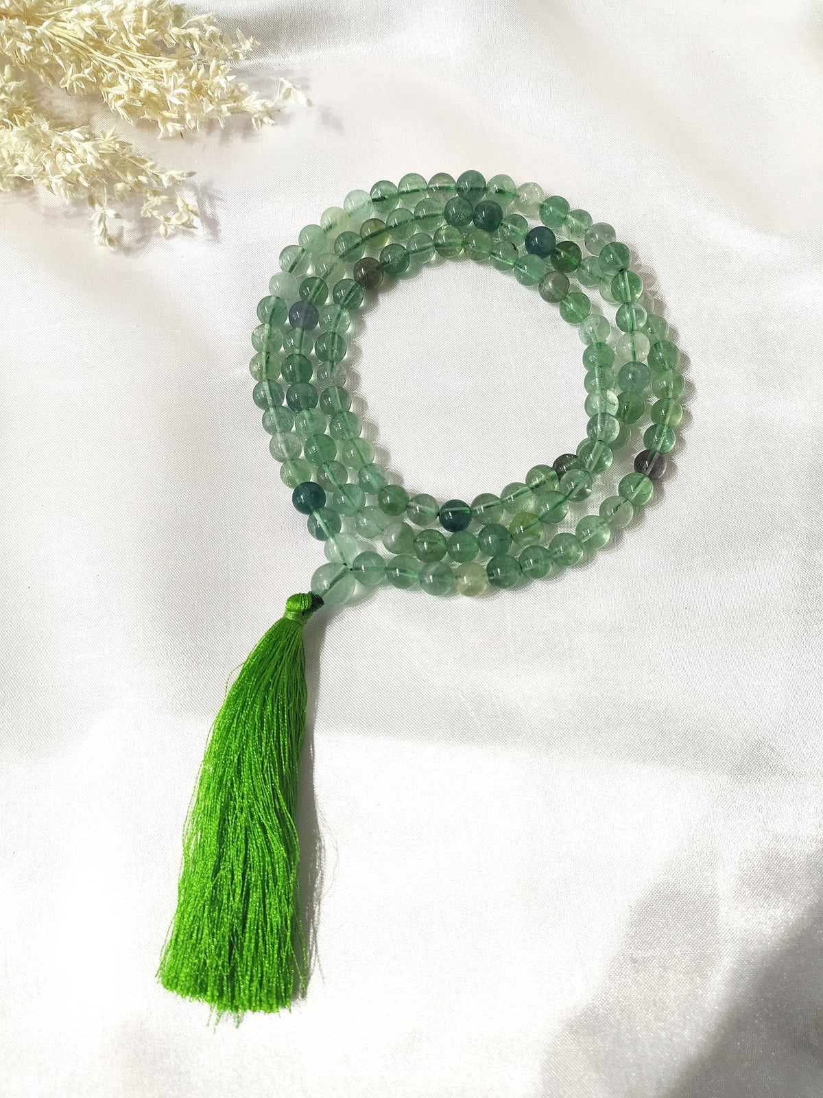 Green Fluorite Gemstone Mala, 108 Prayer Bead Mala.