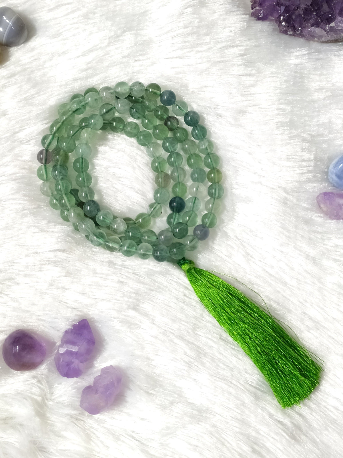 Green Fluorite Gemstone Mala, 108 Prayer Bead Mala.