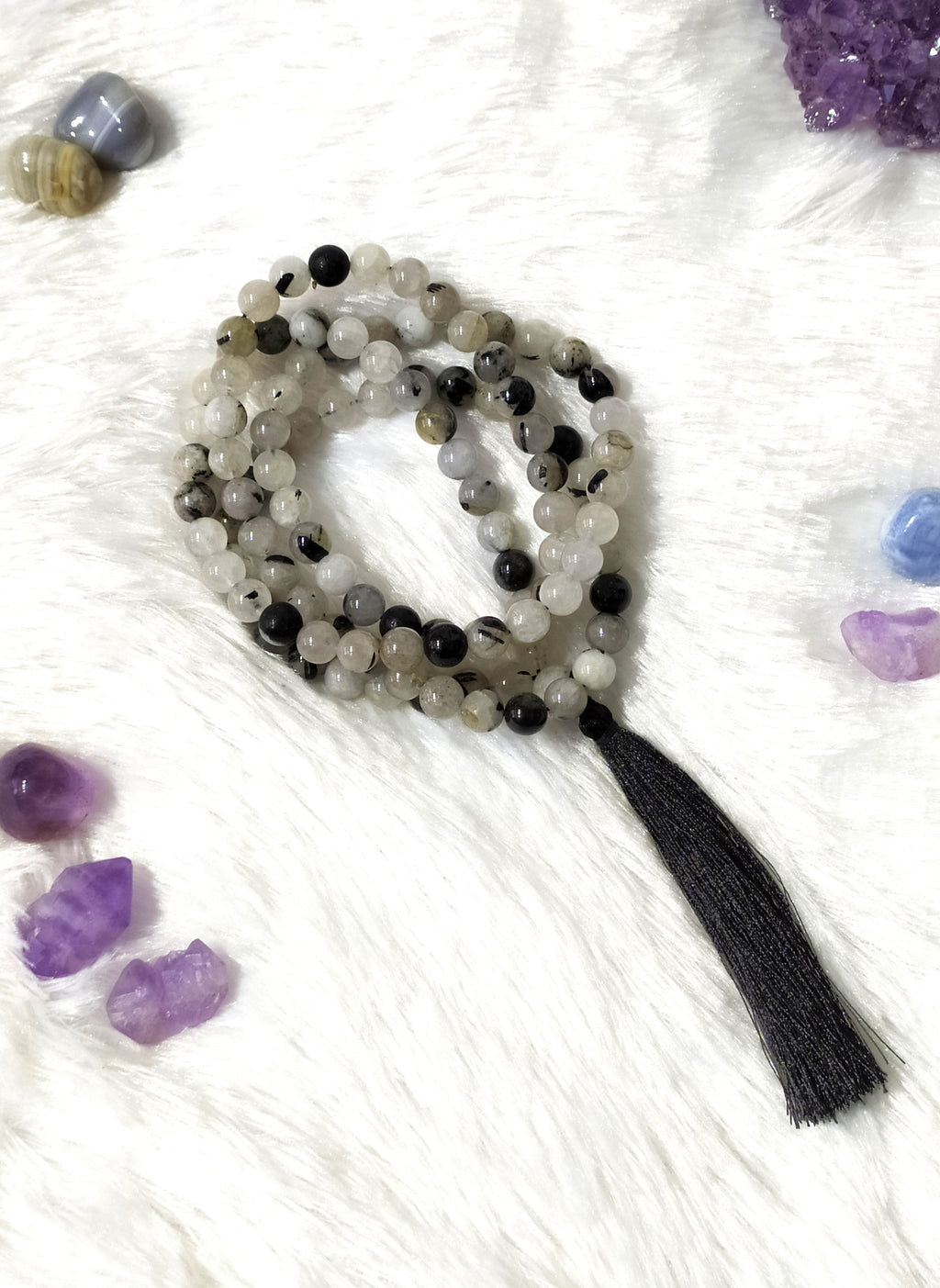 Black Rutile Gemstone Mala, 108 Prayer Bead Mala