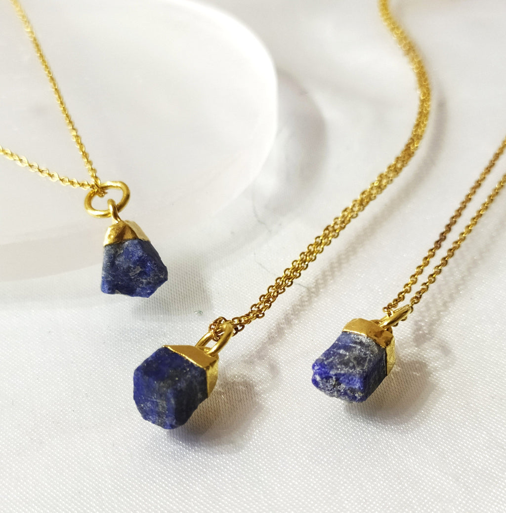 Lapis Lazuli Raw Crystal Necklace, Raw Gemstone Necklace.