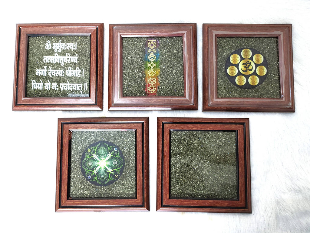 Pyrite Frame Raw Pyrite with 7 Chakra Pyrite Dust Plate